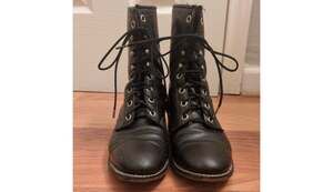 Laredo Black Leather Lace Up Roper Boots Womens Sz 8M Western Packer Style 0737